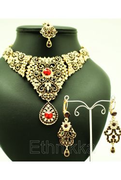Bijoux indiens parure plaqué or rouge ou verte Bijoux indiens parure plaqué or rouge ou verte