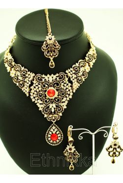 Bijoux indiens parure plaqué or rouge ou verte Bijoux indiens parure plaqué or rouge ou verte