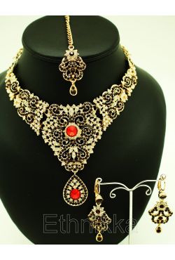 Bijoux indiens parure plaqué or rouge ou verte Bijoux indiens parure plaqué or rouge ou verte