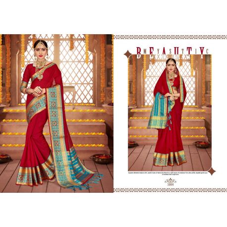 Sari indien doré bordeaux brodé