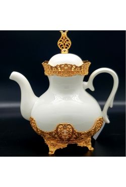 Théière porcelaine blanche dorée