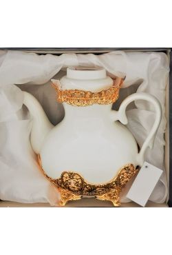 Théière porcelaine blanche dorée