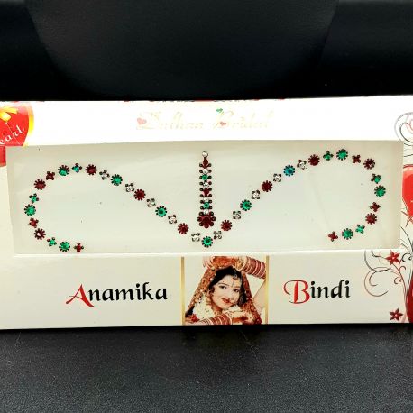Bindis de mariée dorés rouges, verts et strass