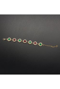 Bracelet rond fantaisie strass verts et rouge