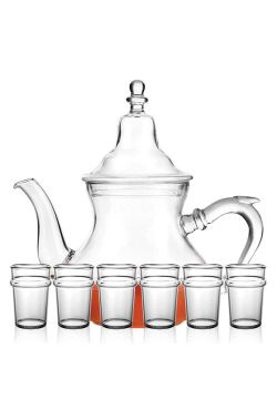 Set Théière Marocaine en verre transparents et verre à thé 