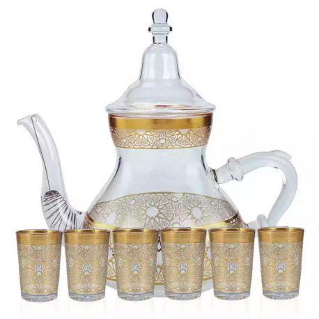 Set Théière Marocaine en verre transparents et verre à thé