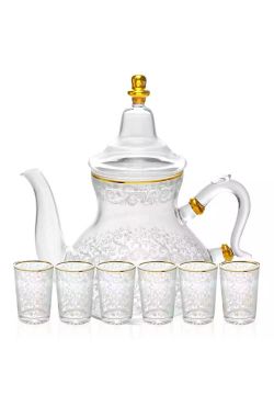 Set Théière Marocaine en verre transparents et verre à thé