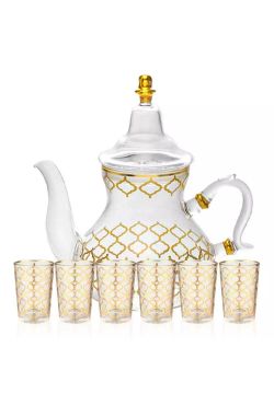 Set Théière Marocaine en verre transparents et verre à thé Set Théière Marocaine en verre transparents et verre à thé