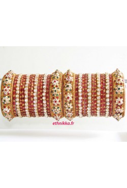 Bracelets bangles Bollywood de mariage doré cristal rouge