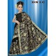 Sari noir brodé de sequin doré mode indienne traditionnel et pas cher