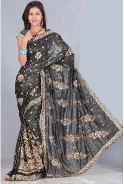 Sari  indien pas cher brodé en sequin de doré existe en rouge, noir , vert ou bleu  