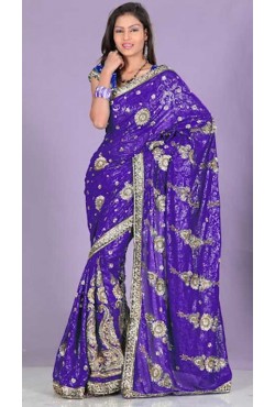Sari  indien pas cher brodé en sequin de doré existe en rouge, noir , vert ou bleu  