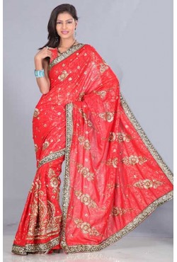 Sari  indien pas cher brodé en sequin de doré existe en rouge, noir , vert ou bleu  