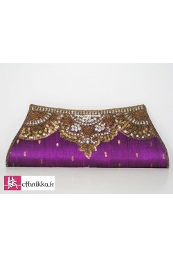Sac de soirée soie marron brodé de perles et swarovski