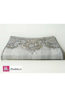 Sac de soirée soie marron brodé de perles et swarovski