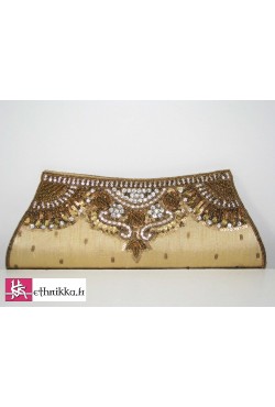 Sac de soirée soie marron brodé de perles et swarovski