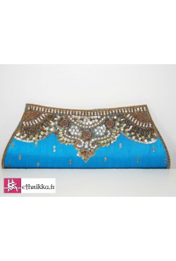 Sac de soirée soie marron brodé de perles et swarovski