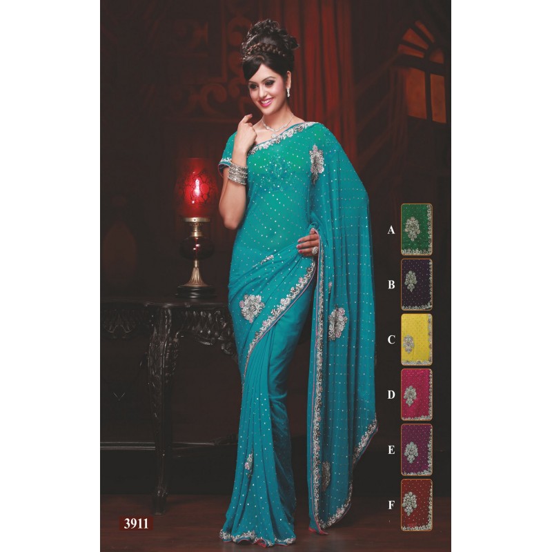 Vente Sari Indien De Mariage Bollywood Vert Brodé De Perles