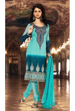 Salwar kameez tunique turquoise brodée de doré 