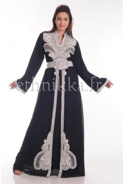 Robe dubai kaftan noir argenté