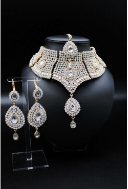 Parure bijoux indiens blanc plaqué or ou argent Parure bijoux indiens blanc plaqué or ou argent
