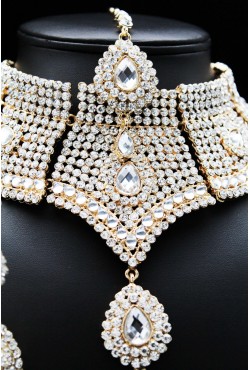 Parure bijoux indiens blanc plaqué or ou argent Parure bijoux indiens blanc plaqué or ou argent