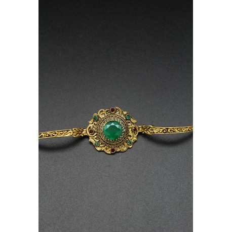 Bracelet oriental fleur plaqué or pierre émeraude