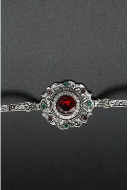 Bracelet oriental fleur plaqué argent pierre rubis