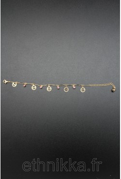 Bracelet disque Love et pierres roses plaqué or Bracelet disque Love et pierres roses plaqué or