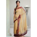 Sari indien bordeaux et beige