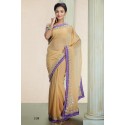 Sari indien beige et violet tenue indienne