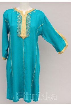 Robe tunique orientale turquoise et doré 